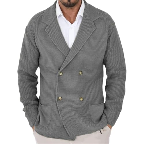 Men's European and American Plus-Size Autumn and Winter Slim-Fit Lapel Double-Breasted Knitted Cardigan Sweater.