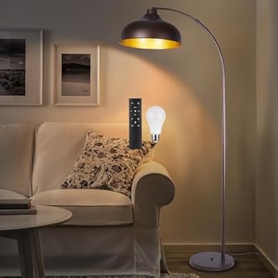 Modern Arc Floor Lamp for Living Room, 16 Inch Large Dome Arch Dimmable Standing Light with Remote, Industrial Tall Arched Reading Lamps Hanging Metal Shade for Bedroom, Office, Over Couch,JE-F231217