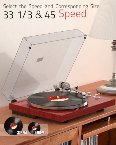 Image of Record Player Turntables for Vinyl Record Belt-Drive Wireless Output Connectivity Phono RCA Line USB Digital to PC Recording MM Audio AT-3600L Cartridge Stylus Adjust Counterweight Classic Piano Red