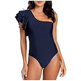 Traje de baño de una sola pieza con almohadilla de pecho sin sujetador de acero, color sólido, azul marino, XL