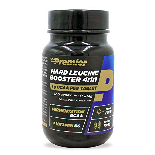 Premier Integratori Hard Leucine Booster 4:1:1 | Aminoacidi ramificati (BCAA) 4:1:1 di qualità farmaceutica | senza glutine e zuccheri - con vitamina B6 (200 compresse)