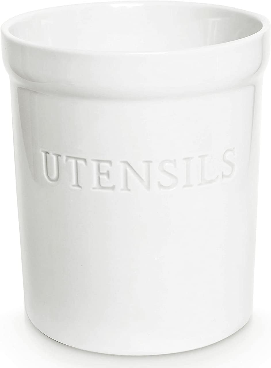 PriorityChef Kitchen Utensil Holder for Countertop, Heavy Ceramic Utensils Caddy, Large Spatula Organizer Utensil Crock, Ivory