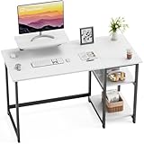 GreenForest Computer Home Office Schreibtisch mit reversiblen Speicherregalen 100cm Kleiner mit justierbaren Regalen für kleine Räume,Schlafzimmer,Student, moderner PC Laptop Tisch,weiß