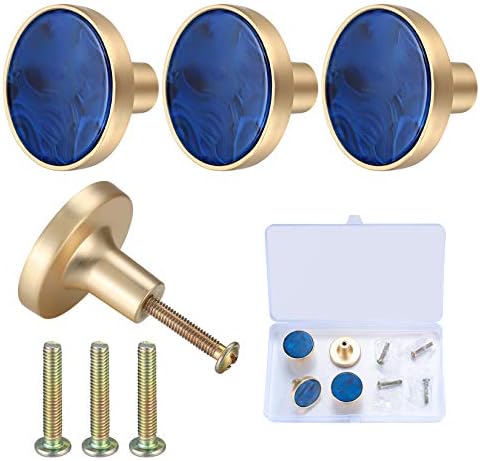 4 Pcs Cabinets Drawer Wardrobe Door Knobs, Round Mushroom Cupboards Dressers Kitchen Bathroom Pull Handles Knobs - Blue & Gold