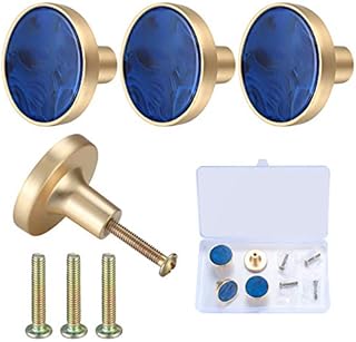 4 Pcs Cabinets Drawer Wardrobe Door Knobs, Round Mushroom Cupboards Dressers Kitchen Bathroom Pull Handles Knobs - Blue & Gold