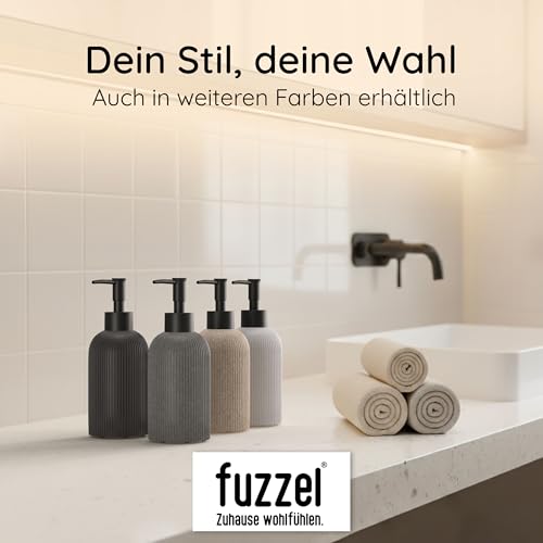 FUZZEL Seifenspender Schwarz | Seifenspender Bad und Küche | Nachfüllbarer Pumpspender für Flüssigseife | Spülmittelspender matt | Soap Dispenser | Polyresin | Modern Design | 250ml