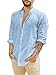 Runcati Camicia da Uomo a Maniche Lunghe in Lino con Colletto rovesciato, Camicia Casual da Lavoro, Camicia Estiva, Blu, XL