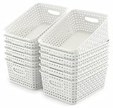 WYT 12-Pack Plastic Small Shelf Storage Weave Baskets for Organizing, White