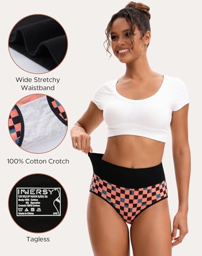 Image of INNERSY Women's High Waisted Underwear Cotton Panties Regular & Plus Size 5-Pack