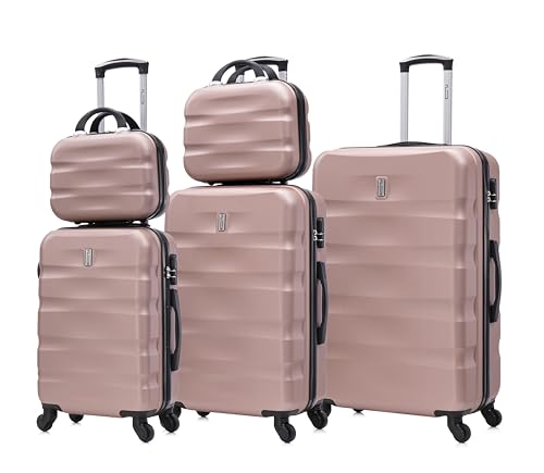 CELIMS - Set de Valises 5 Pièces | Valise Cabine, Moyenne, Grande Taille et 2X Vanity | 8 Roues | ABS Rigide et Légère | Cadenas | Rose Gold