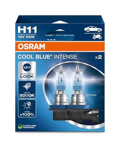 OSRAM COOL BLUE INTENSE H11, +100% di luminosità in più, fino a 5.000 K, lampada frontale alogena, aspetto LED, scatola pieghevole sospesa (2 lampade) - 2
