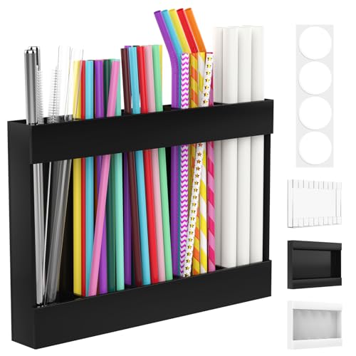 Musiwanna Acryl Strohhalme Aufbewahrung, Strohhalm Halter Schrank mit Doppelseitigem Klebeband, Peel and Stick Straw Holder, Straw Organizer, Trinkhalme Aufbewahrung (Schwarz)