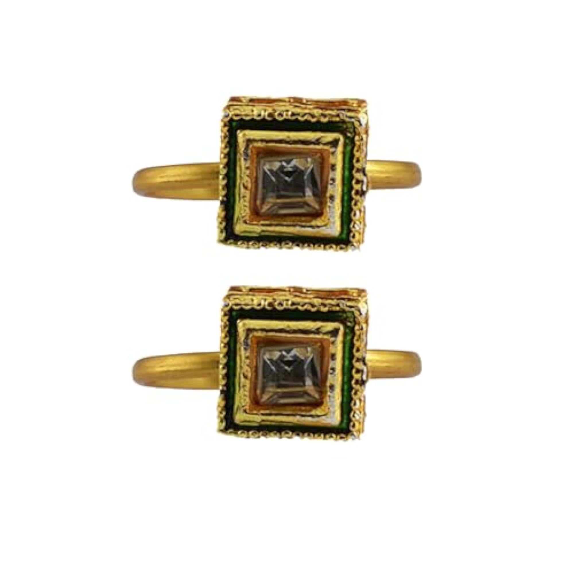 Women's Golden Brass Stone Stud Toe Ring, Size Free