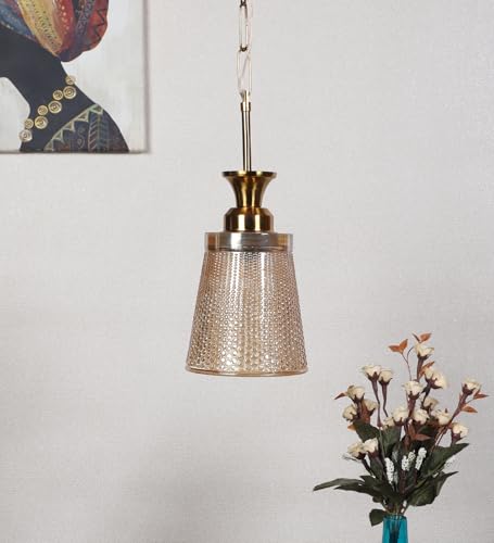 Image of ELIANTE NovaGlow Hanging Light with E27 Holder and Gold Glass Shade | | 3 Years Warranty | Free - LED LAMP