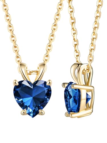 Genuine Sapphire Heart Necklace in Sterling Silver