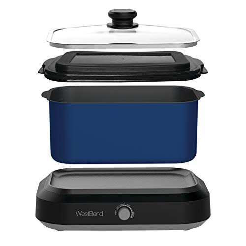 West Bend 87905B Slow Cooker Large Capacity Non-stick Variable Temperature Control Includes Travel Lid and Thermal Carrying Case, 5-Quart, 760 watts, Blue - Thumbnail 3