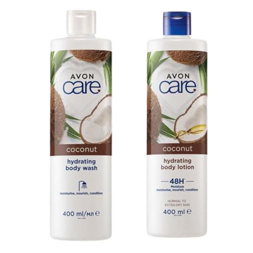 Pack of 2 Avon Care Restoring Coconut Oil Body Lotion and Coconut Oil Body Wash - 2 x 400ml for dry to extra dry skin