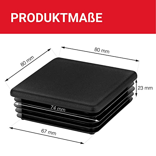 LouMaxx 4 Plastic End Caps 80x80 mm - Black Box Section End Caps - Square Plastic Plugs for Tube Closure, 80 x 80 mm - Image 2