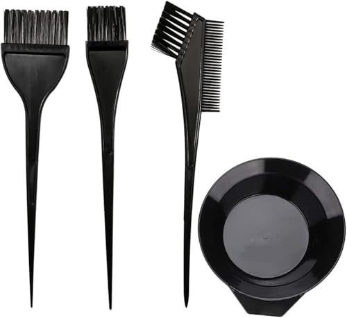 Hair Dye Color Brush and Bowl Set, 4Pcs Bowl Brushes Tool Mixing Bowls Kit Tint Comb for Hair Tint Dying Coloring Applicator，Bowls and Brush Hairs Dyeing DIY Hairdressing Tool for Salon and Home