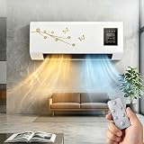 2 in 1 Wall Mounted Heating System, 1800W Portable Cooling and Heating Air Conditioner Fan, Quiet Ductless Smart AC Heater Combo Unit with Remote, No Window for Living Room Office(Yellow)