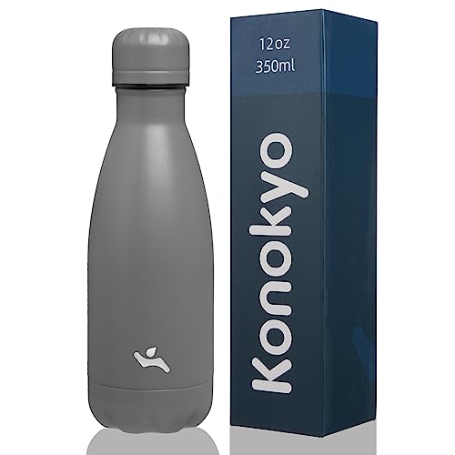 Image of Konokyo Insulated Water Bottles,12 oz Double Wall Stainless Steel Vacumm Metal Flask for Sports Travel,Gray