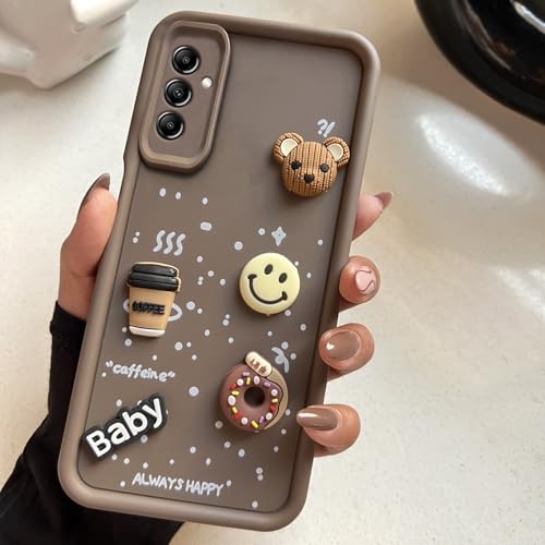 Image of COLORflow Back Cover Compatible with Samsung Galaxy A14 5G / 4G | Cute Fun Cartoon 3D Ball Coffee Silicone Case (Brown) | Designer Camera and Body Protected Back Cover