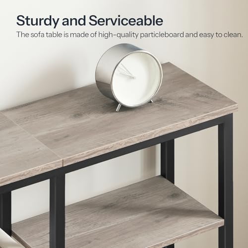 HOOBRO Narrow Console Table, Sofa Table, 4-Tier Industrial Entryway Table with Metal Mesh Shelf, Hallway Table with Adjustable Feet, for Entryway, Living Room, Hallway, Greige and Black BG79XG01 by HOOBRO - Image 6
