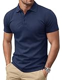 Cotrasen Men'S Polo Shirts Short Sleeve Cotton Pique T-Shirts 3 Buttons Classic Fit Casual Soft Stretch Performance Golf Shirts Navy Xl