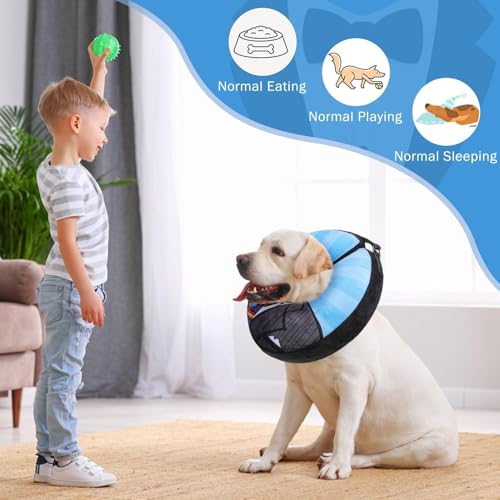 Image of SCENEREAL Dog Cone Alternative After Surgery Pet Recovery Collar for Small Medium Large Dogs Cats, Adjustable Inflatable Donut to Prevent Licking, Black Suit Print E-Collars
