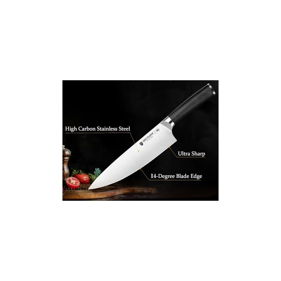 Kitchen Knife Set, Ultra Sharp 15 Pcs Knife Set with Block, Full Tang Chef Knife Set, High Carbon Stainless Steel Knife Block Set with Sharpener, Wooden Handle