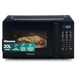 Hisense H20MOBS4HG Forno Microonde con controllo Elettronico, Capacità 20 L, Potenza 700 Watt, Funzione Grill 800 W, Display Led Comandi Touch, Colore Nero