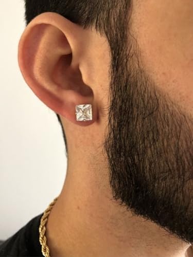 Par de brincos quadrado de zircônia 8mm masculino banhado a ouro 18k