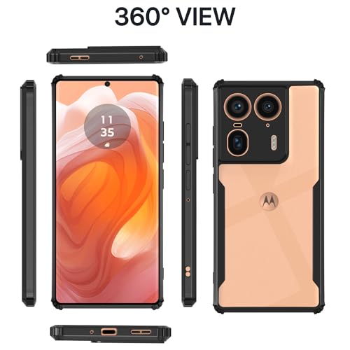 Image of Pikkme Moto Edge 50 Ultra 5G Back Cover | Crystal Clear Transparent Back | Ultra Hyrbid | Full Camera Protection | Raised Edge | Bumper Back Case (Black)