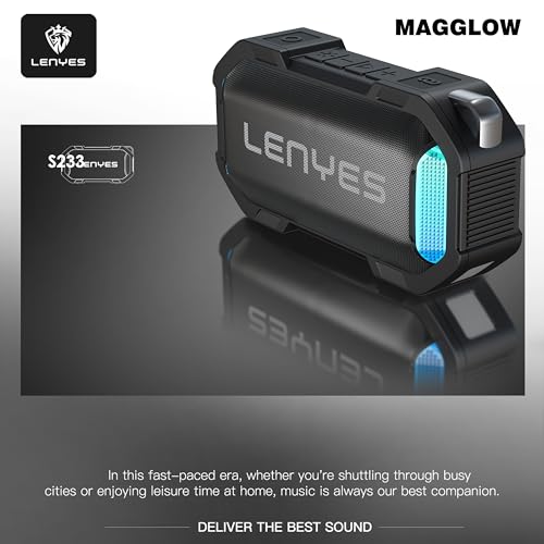 Image of Lenyes S233 Bluetooth Speaker | 12W Portable Wireless Speaker | 1800mAh Battery | Deep Bass | IPX7 Waterproof | Bluetooth v5.3 | TWS | Built-in Magnet | 5H Playtime | Lenyes Audio App Support (Black)