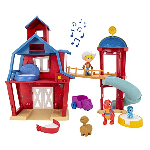 Dino Ranch Clubhouse du, Grand Ensemble de Jeu de 30cm avec Son et lumières, Comprend Un Silo avec Toboggan, Un Pont, Une Salle Extensible, 2 Dino Rancheurs,...