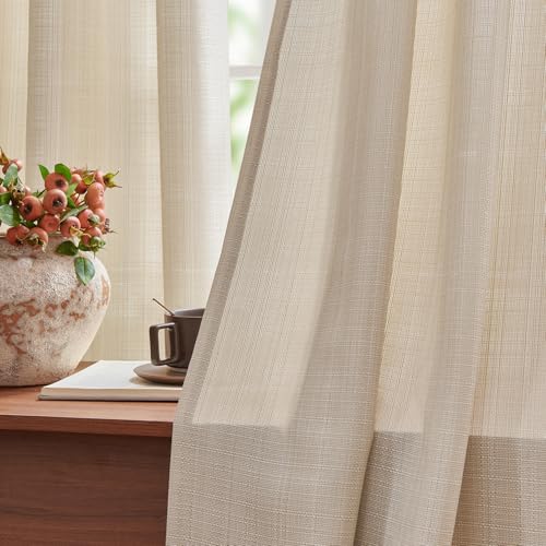 jinchan Curtains Linen Textured Casual Weave Curtain for Living Room 84 Inches Long Grommet Drape Light Filtering Window Drapes Panels for Bedroom Heathered Beige 2 Panels by jinchan - Image 4