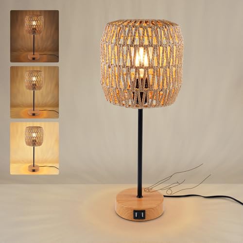 HYMELA N02 Boho Rattan Table Lamp Touch Control Dimmable Bedside