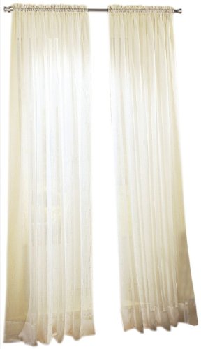 No. 918 Erica Crushed Texture Sheer Voile Rod Pocket Curtain Panel, 51" x 84", Eggshell Off-White