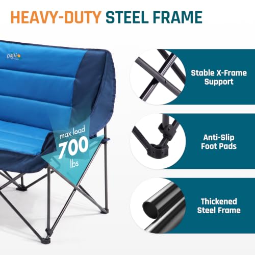 Image of DMH OUTDOORS Oversized Double Camping Chair Padded Folding Camping Loveseat