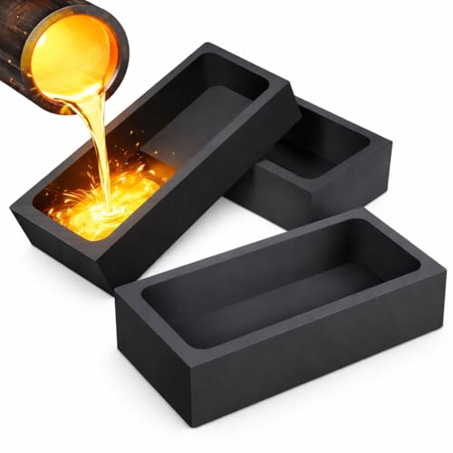 Image of Joinpaya 3 Pcs High Purity Graphite Ingot Mould, 100x50x25mm Graphite Casting Crucible for Gold Silver Copper Melting, Heat Resistant Metal Casting Tool for Smelting and Refining, Black