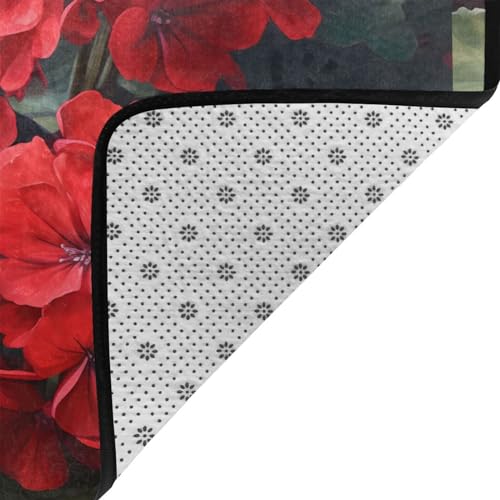 Tapis géraniums rouges en velours fin de qualité supérieure lavable