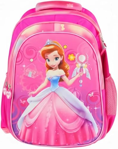 Mochila Infantil Princesa Feminina Escolar com Estampa Rosa, Zíper Reforçado, Bolso Lateral e Alças Confortáveis | Mochila Grande 41cm Ideal para Meninas na Escola ou Creche