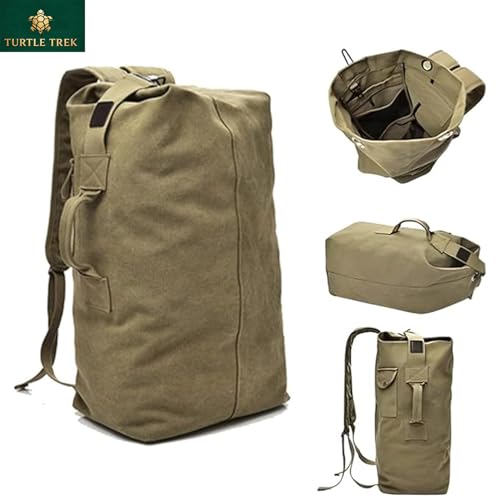 Image of Turtle Trek Travel Backpack Military Top Load Shoulder Bag Large Canvas Army Rucksack Trekking Hiking Duffle Luggage Bag with Multiple Pocket Compartments