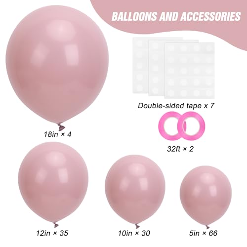 Image of RUBFAC 135pcs Dusty Pink Balloons, Latex Boho Blush Pink Balloon Different Sizes 18 12 10 5 Inch for Garland Arch Baby Shower Engagement Bachelorette Wedding Birthday Party Decorations