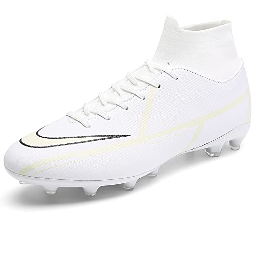 VTASQ Botas de Fútbol para Hombre Profesionales Zapatillas de Fútbol Spike Tacos Aire Libre Atletismo Entrenamiento Zapatos de Fútbol Blanco 47EU