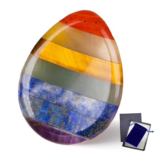 MAIBAOTA Chakra Worry Stone for Anxiety Relief Healing Crystals Thumb Gemstones Mindfulness Spiritual Reiki Small Gifts for Women