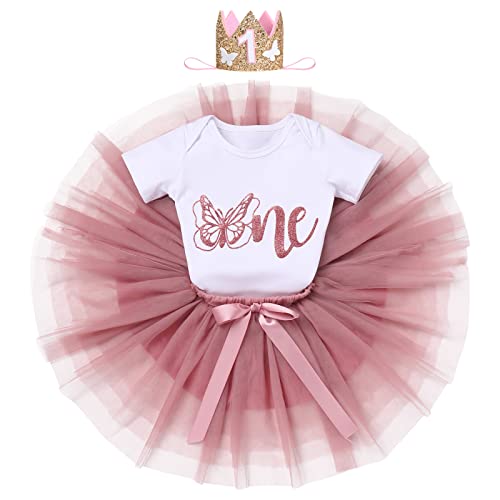 IBTOM CASTLE Baby Girl 1st Birthday Cake Smash Outfit Sequin Butterfly Romper Princess Tutu Dress Headband Photoshoot Clothes