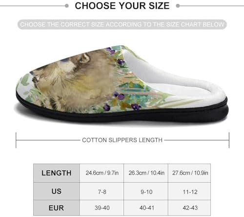 MUSTY Raccoon Watercolor Women Cotton Slippers Warm Plush House Shoes Non-Slip Sole For Indoor Outdoor | Image 1