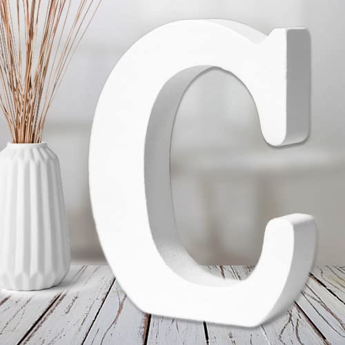 AOCEAN 6 Inch White Wood Letters - Unfinished Wood Letters for Wall Christmas Decor Standing Letters Slices Sign Board Decoration for Xmas Home Party Projects (C)