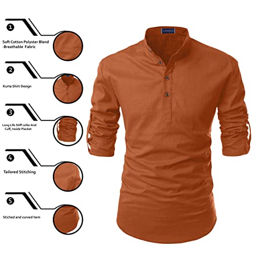 Image of Zombom Men's Solid Cotton Polyester Blend Casual Regular Fit Mandarin /Chinese Collor Full Sleeve Kurta Shirt for Men